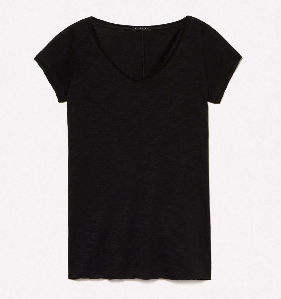Black V-neck t-shirt - women's short sleeve t-shirts - Black | Sisley image number 5